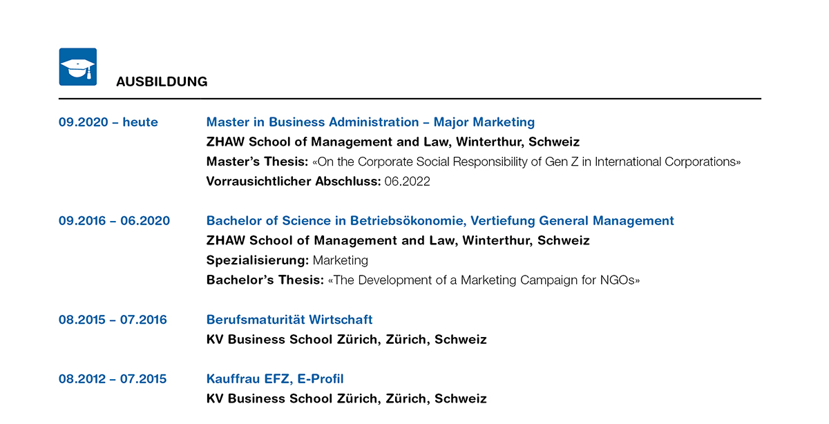 Cv 1Spalten De Rubrikausbildung