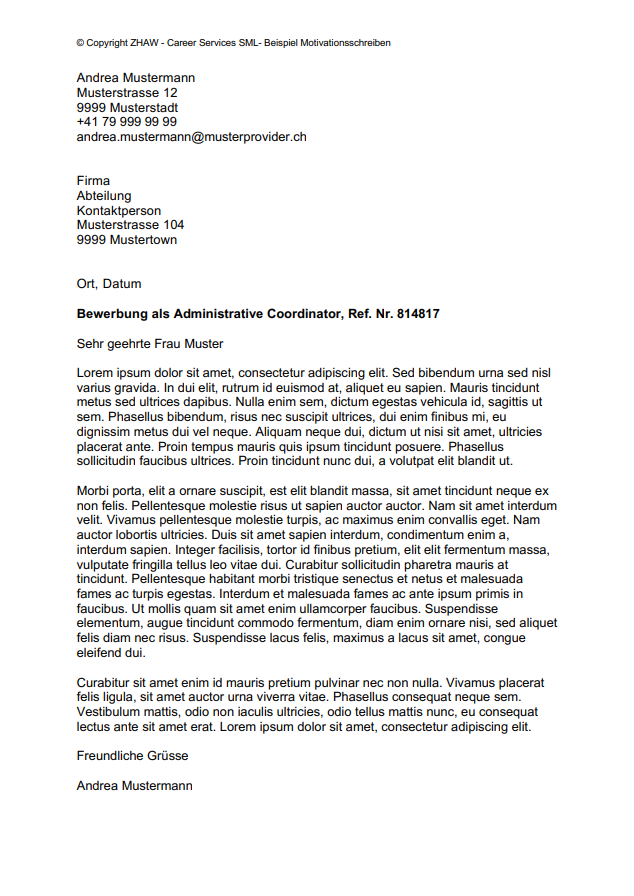 Motivationsschreiben Beispiel Deutsch